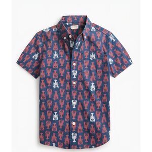 NWT Crewcuts J.Crew Boys Lobster Print Shirt Sz10 Blue Red Cotton Dusty Twilight